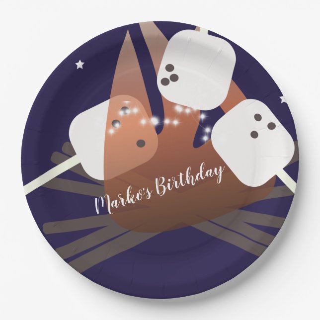 Campfire Marshmallows Sterne Camping Außenbereich Pappteller (Vorderseite)