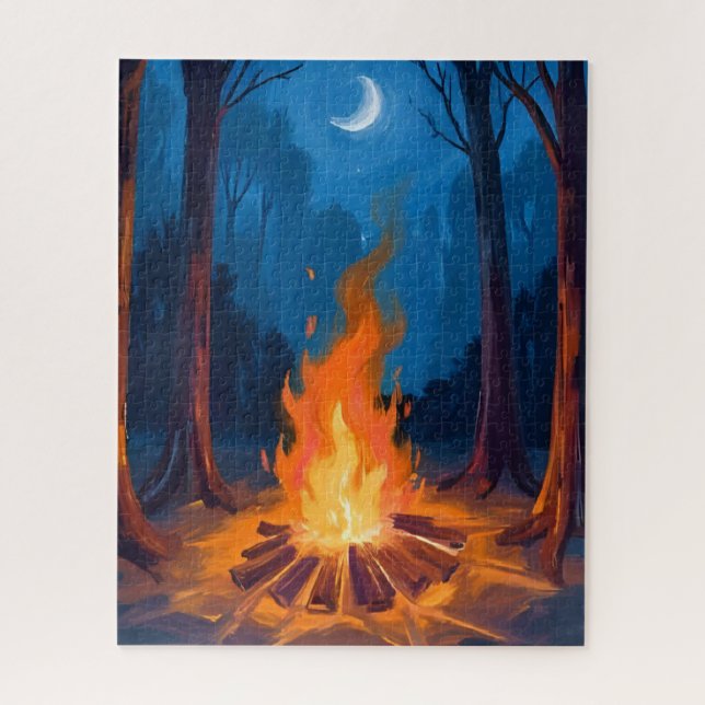 Campfire Moon | Nature Watercolor Painting (Vertikal)
