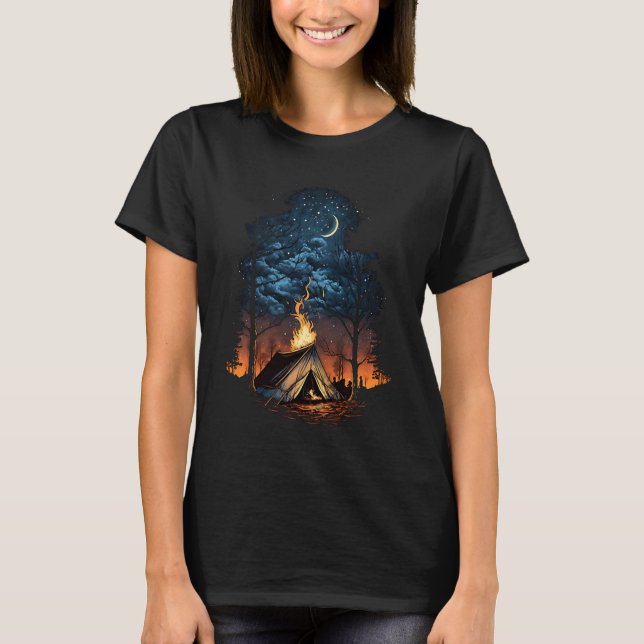 Campfire Nature Adventure Glamping Night Camping T T-Shirt (Vorderseite)