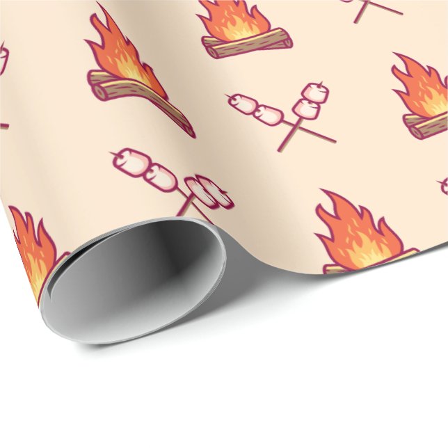 Campfire und Marshmallow Muster Geschenkpapier (Rolleneckpunkt)