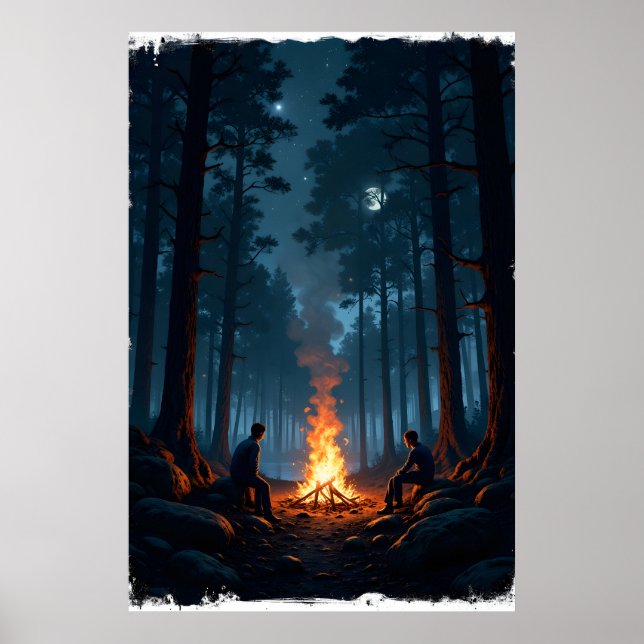 Campfire under a starry night sky in the serene  poster (Vorne)