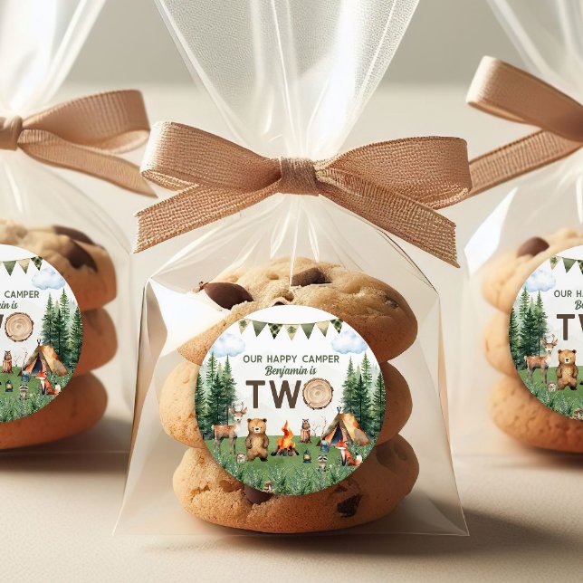 Camping 2. Geburtstag Party Runder Aufkleber (Camping 2nd Birthday Party Classic Round Sticker)