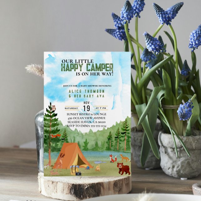 Camping-Abenteuer-Kinderdusche Einladung (camper camping mountains adventure bear Campfire  Hiking Nature Travel Outdoor  Wanderlust  Explore)