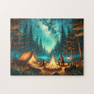 Camping-Abenteuer Vater & Kind Lagerfeuer