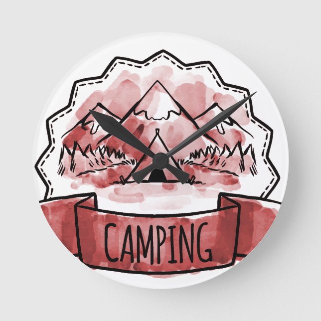 Camping Abzeichen Runde Wanduhr (Vorderseite)
