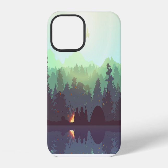 Camping Adventure Forest Mountain Illustration iPhone 12 Hülle (Rückseite)