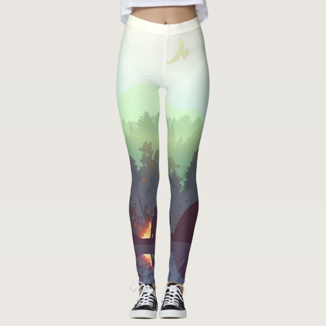 Camping Adventure Forest Mountain Illustration Leggings (Vorderseite)