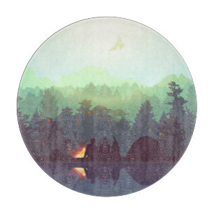 Camping Adventure Forest Mountain Illustration Schneidebrett