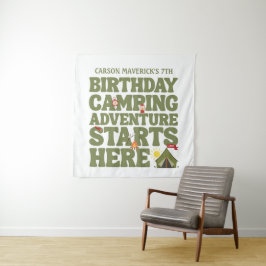 Camping Adventure Starts Here Kids Birthday Wandteppich
