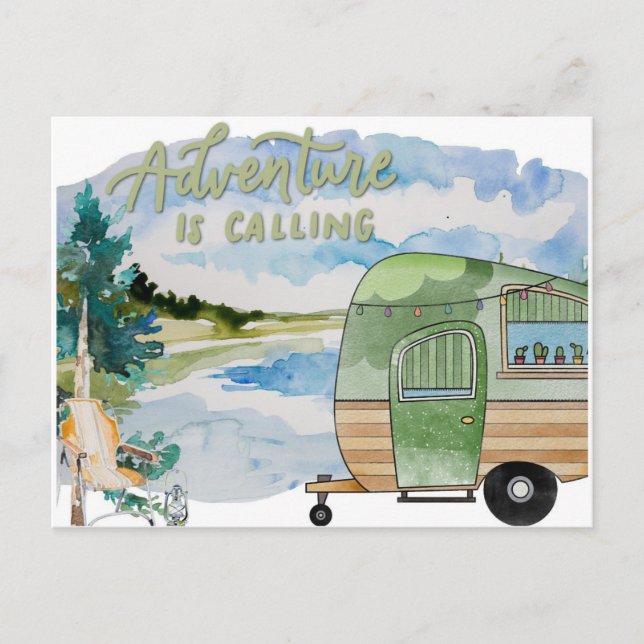 Camping Adventure Watercolor Reisen Postkarte (Vorderseite)