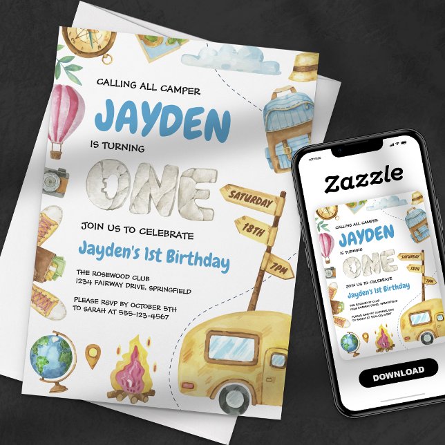 Camping Adventure Woodland Kinder Erster Geburtsta Einladung (Von Creator hochgeladen)