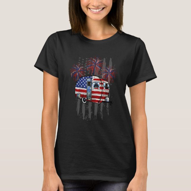 Camping American Flag Camping T-Shirt (Vorderseite)