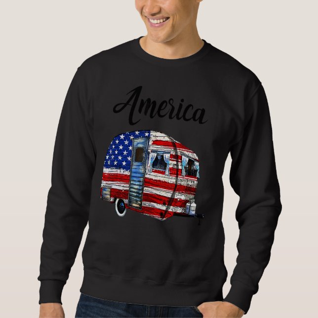 Camping American Flag Outdoor Sweatshirt (Vorderseite)