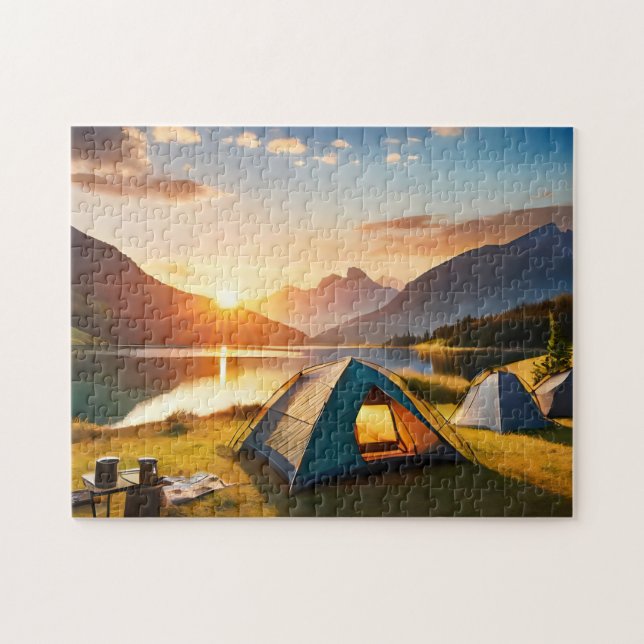 Camping Art Sunset Camping Photo Puzzles Internet (Horizontal)