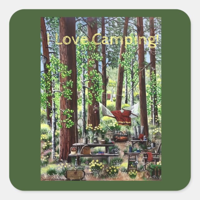 Camping-Aufkleber Quadratischer Aufkleber (Vorderseite)