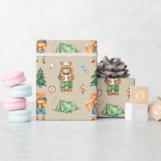Camping aus Holz Kid Aquarellmuster Geschenkpapier (Babyparty)