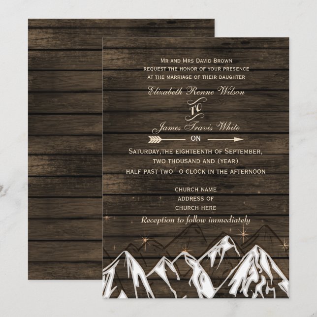 Camping aus Stallholz Rustikale Berge Hochzeit Einladung (Vorne/Hinten)