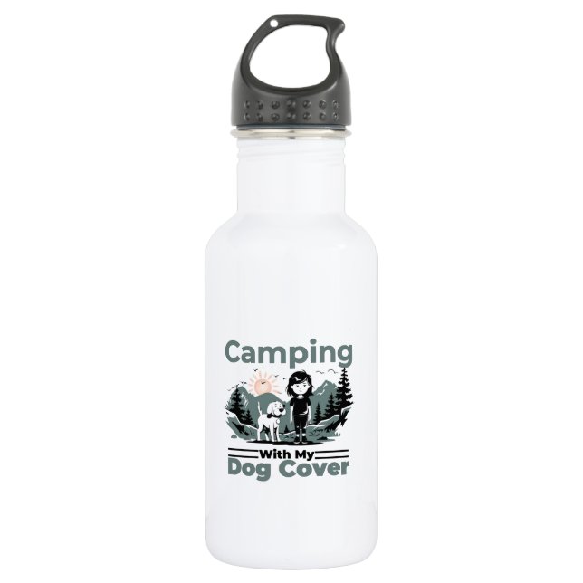 Camping avec mon chien Bouteille d'eau en acier in (Devant)