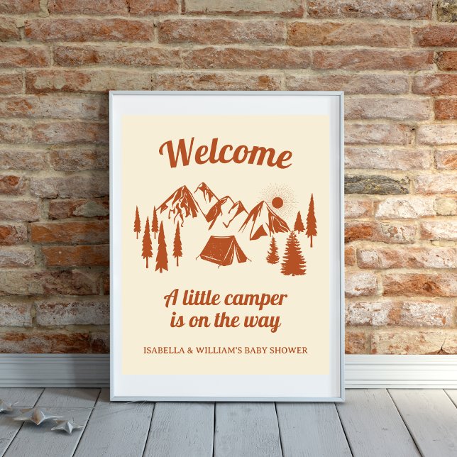 Camping Baby Dusche Kleiner Camper Woodland Poster (Camping Baby Shower Little Camper Woodland Poster)