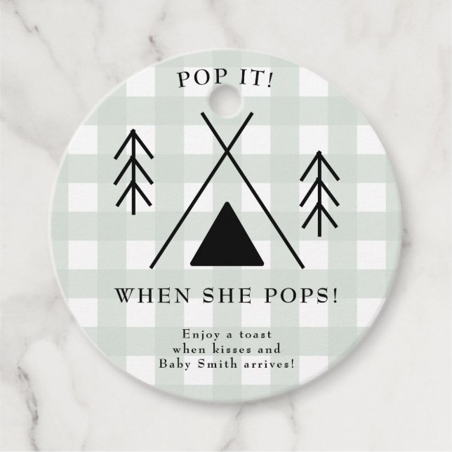 Camping Babydusche - Pop! Wenn sie Pop! Geschenkanhänger (Vorderseite)