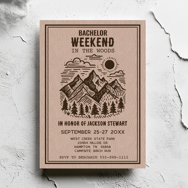 Camping Bachelor Party Einladung (Camping Bachelor Party Invitation with modern mountains.)