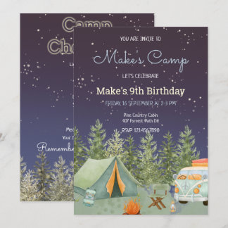 Camping Backpack Boy Birthday Einladung