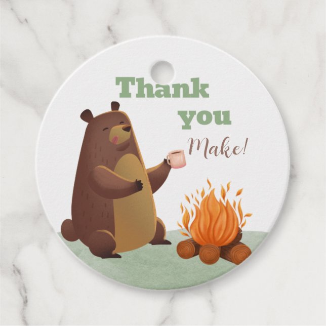 Camping Bear Baby Dusche Vielen Dank für Ihre Unte Geschenkanhänger (Vorderseite)