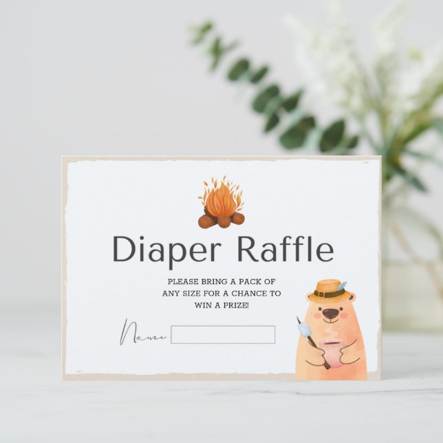 Camping Bear Baby Dusche Windeln Raffekarte Einladung (Stehend Vorderseite)