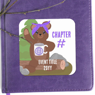 Camping Bear, Lila Bandana Girls Youth Club Quadratischer Aufkleber