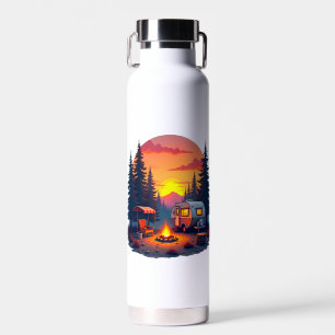 Camping bei Sonnenuntergang im Wald Trinkflasche