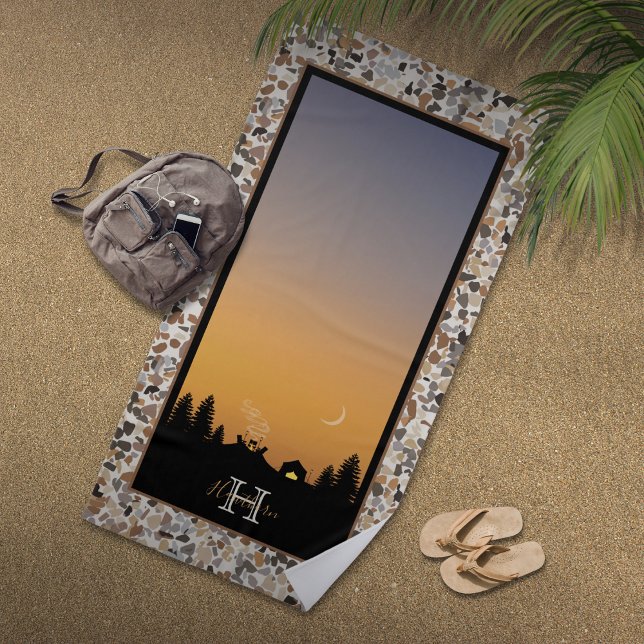 Camping bei Sunset Pebble Strandtuch (Von Creator hochgeladen)