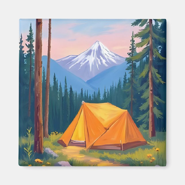 Camping-Berg-Aquarellmalerei Magnet (Vorne)