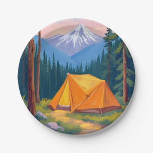 Camping-Berg-Aquarellmalerei Pappteller