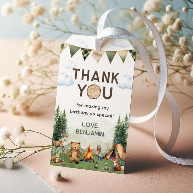 Camping Birthday Party Danke Geschenkanhänger (Camping Birthday Party Thank You Gift Tags
)