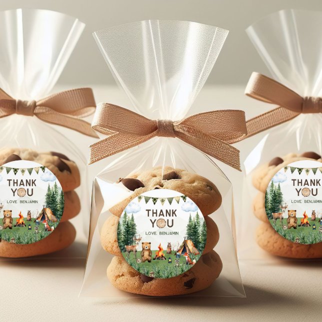 Camping Birthday Party Danke Runder Aufkleber (Camping Birthday Party Thank You Classic Round Sticker
)