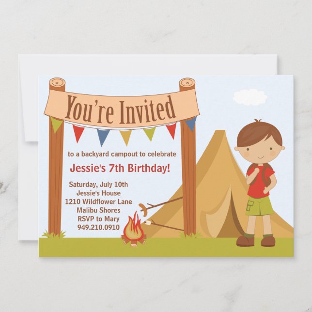 Camping Birthday Party Einladung (Vorderseite)