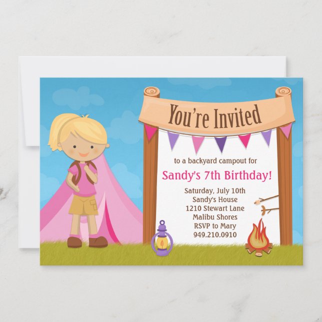 Camping Birthday Party Einladung (Vorderseite)