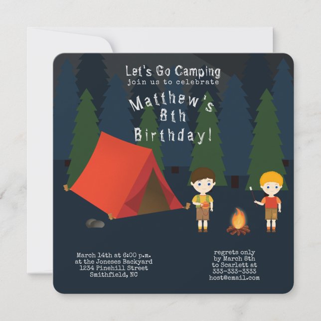 Camping Birthday Party Einladung (Vorderseite)