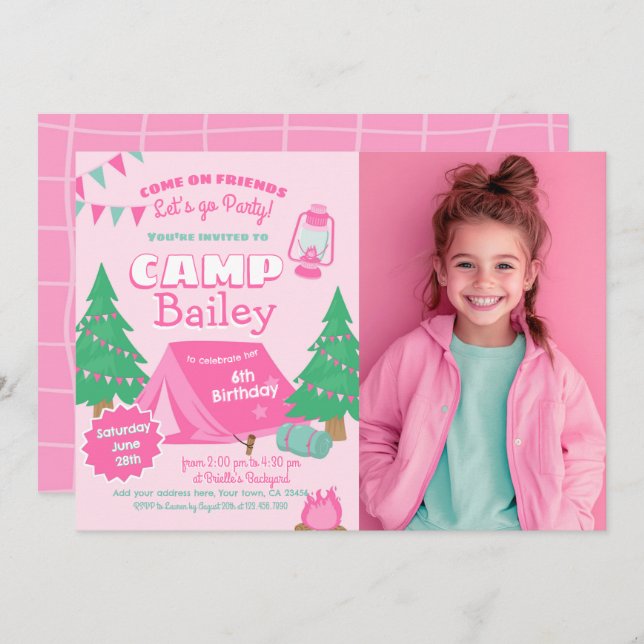 Camping Birthday Party Einladung (Vorne/Hinten)