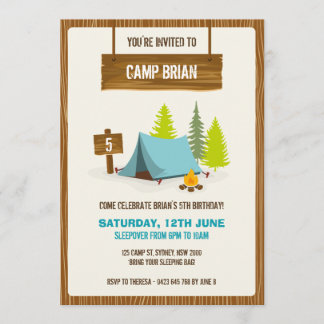 Camping Birthday Party Einladung - Junge