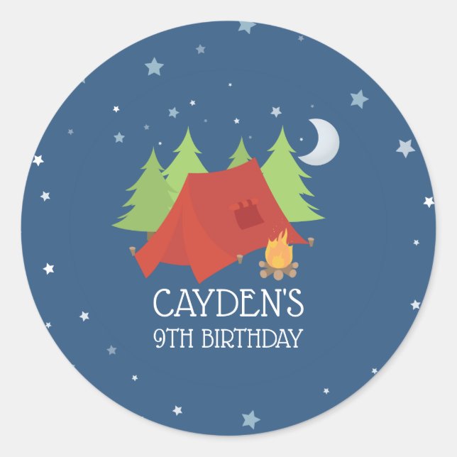 Camping Birthday Party für Aufkleber (Vorderseite)
