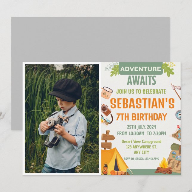 Camping Birthday Party Moderne Kinder Einladung (Vorne/Hinten)