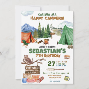 Camping Birthday Party Moderne Kinder Einladung