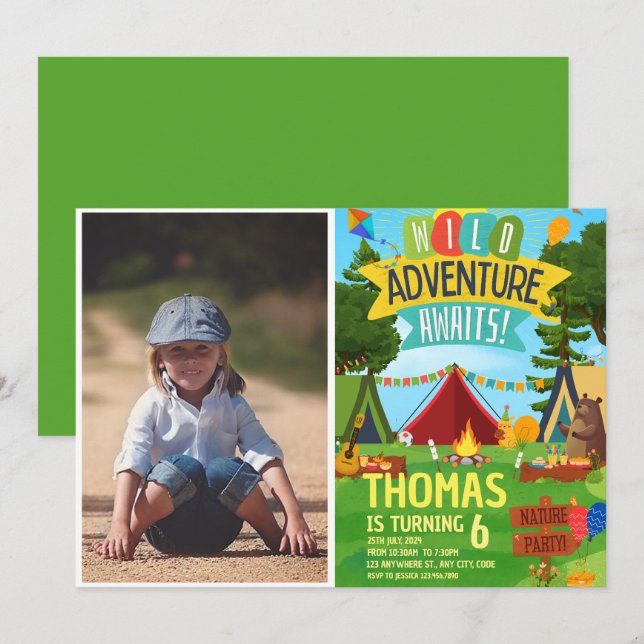 Camping Birthday Party Moderne Kinder Einladung (Vorne/Hinten)
