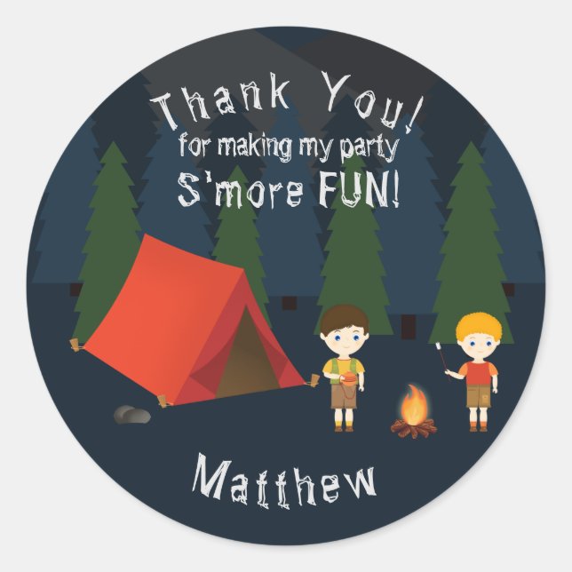 Camping Birthday Party Runder Aufkleber (Vorderseite)
