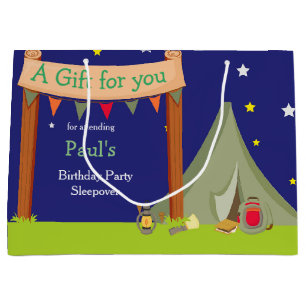 Camping Birthday Party Sleepover Khaki Green Große Geschenktüte
