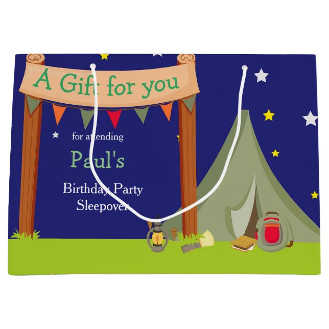 Camping Birthday Party Sleepover Khaki Green Große Geschenktüte (Vorderseite)