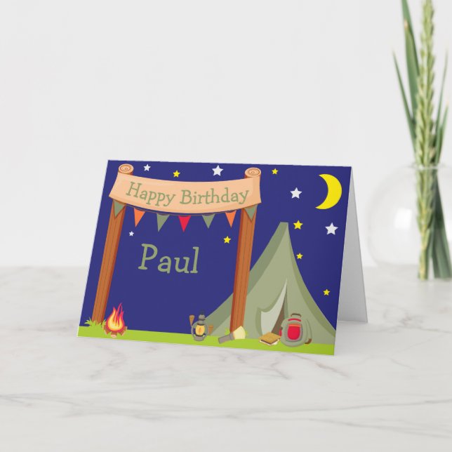 Camping Birthday Party Sleepover Khaki Green Karte (Vorderseite)