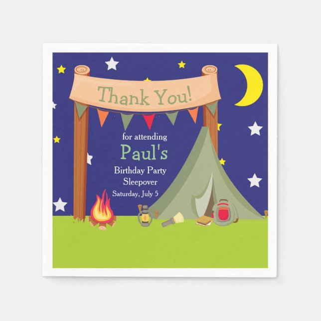 Camping Birthday Party Sleepover Khaki Green Serviette (Vorderseite)