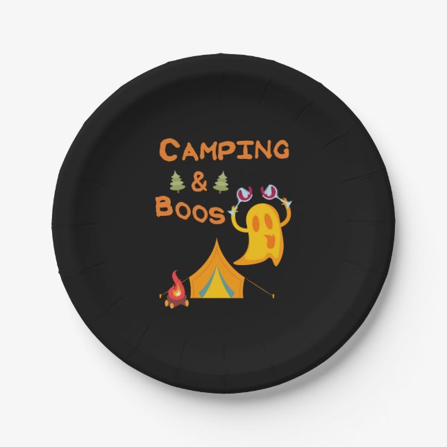 Camping & Boos Ghosts Camping Halloween Pappteller (Vorderseite)
